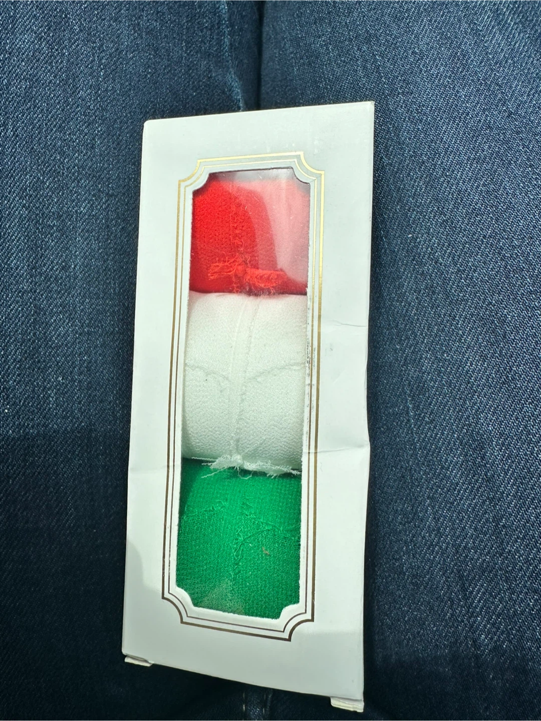 Set of 3 Chiffon Silk Ribbons - Red, White, Green