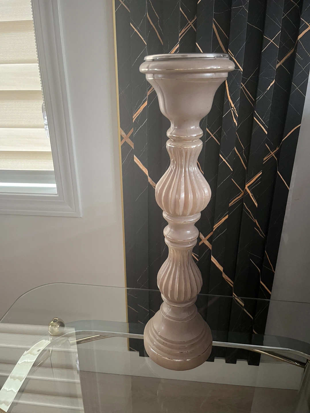 Tall Beige Candlestick Holder