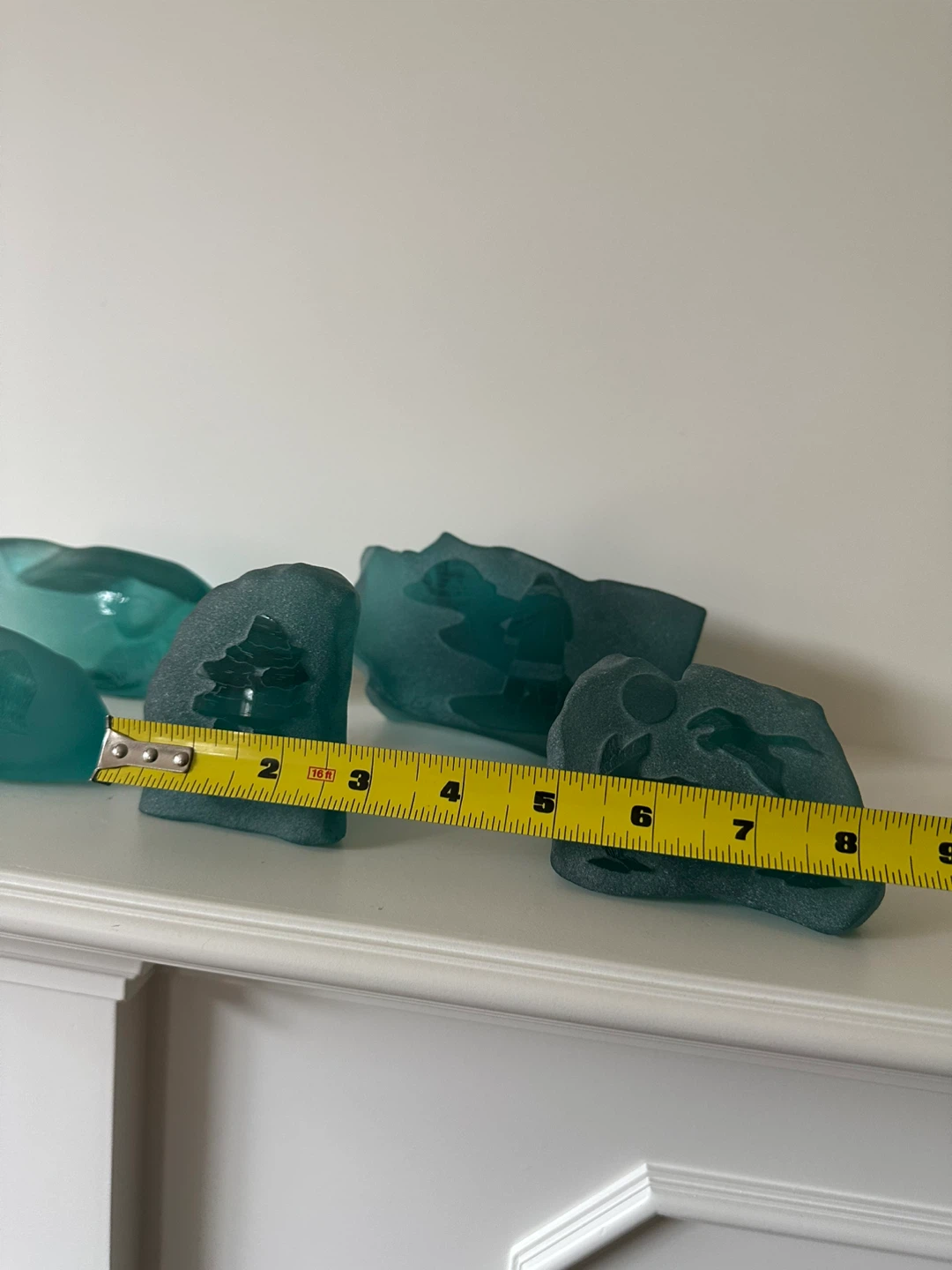 Set of 5 Teal Frosted Glass Decorative Blocks with Etched Scenes - photo 5