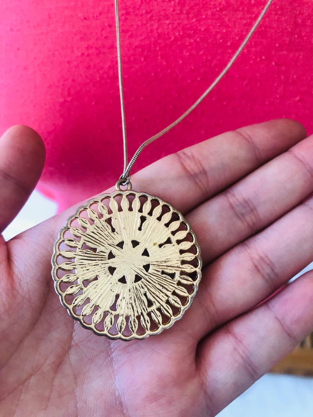 Gold-tone Mandala Pendant Necklace with Rhinestones - photo 3