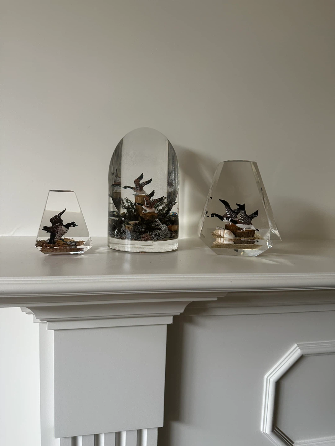 Vintage Lucite Canada Goose Paperweight Sculpture Set of 3