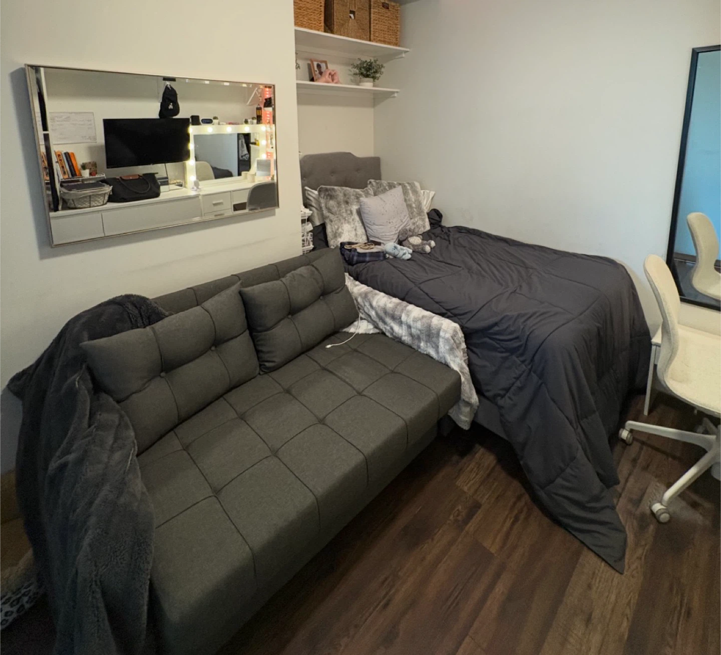 52" Sleeper Sofa with Pull-Out Bed, Dark Grey