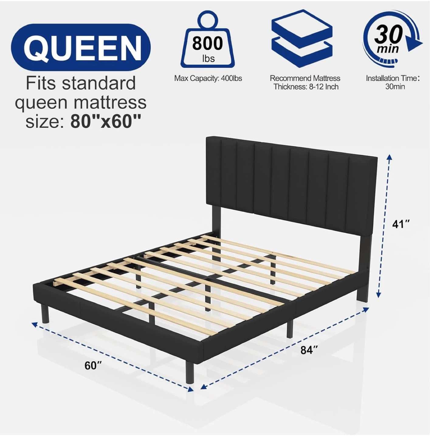 Queen Size Upholstered Platform Bed Frame - photo 2
