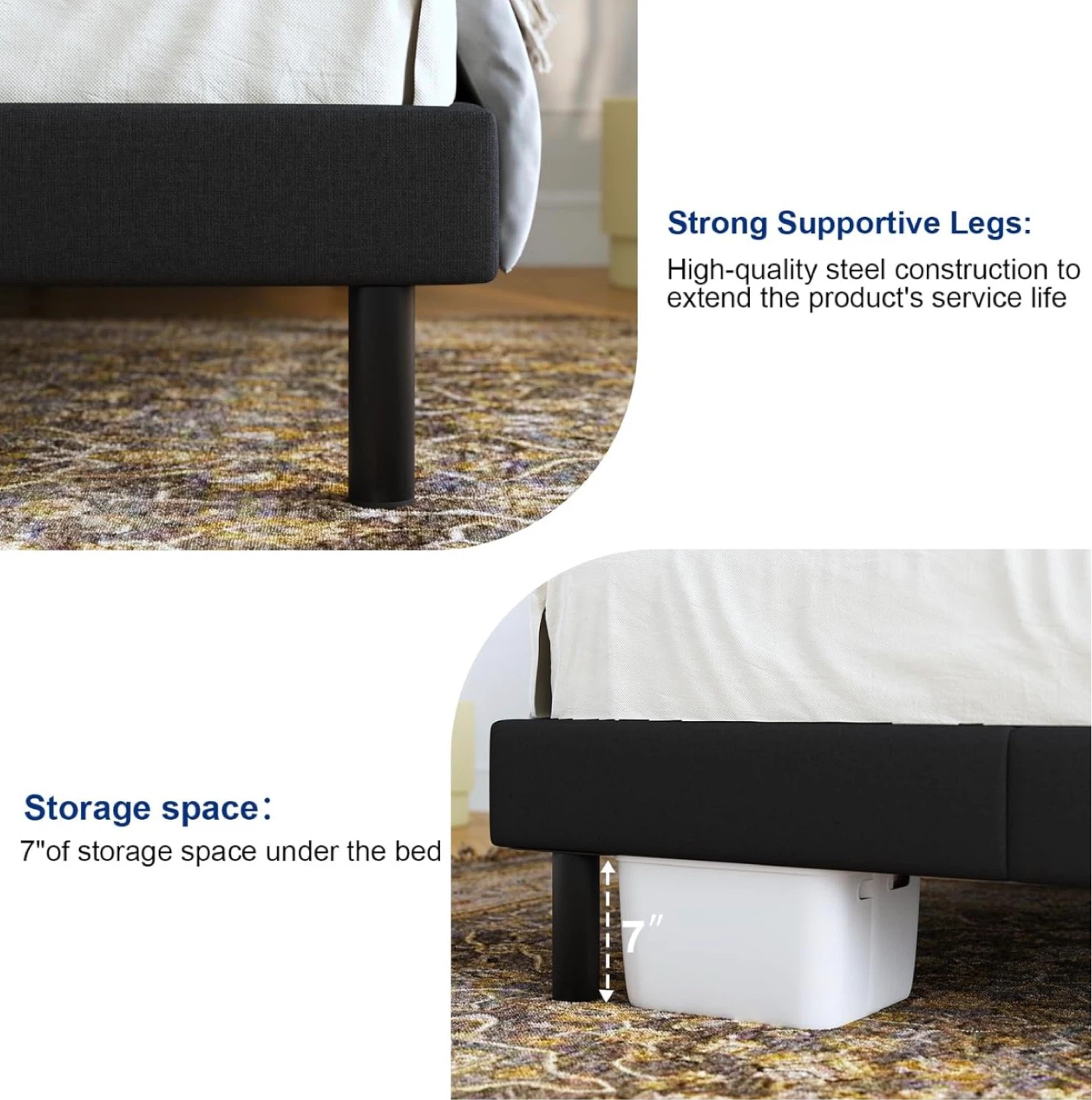 Queen Size Upholstered Platform Bed Frame - photo 4