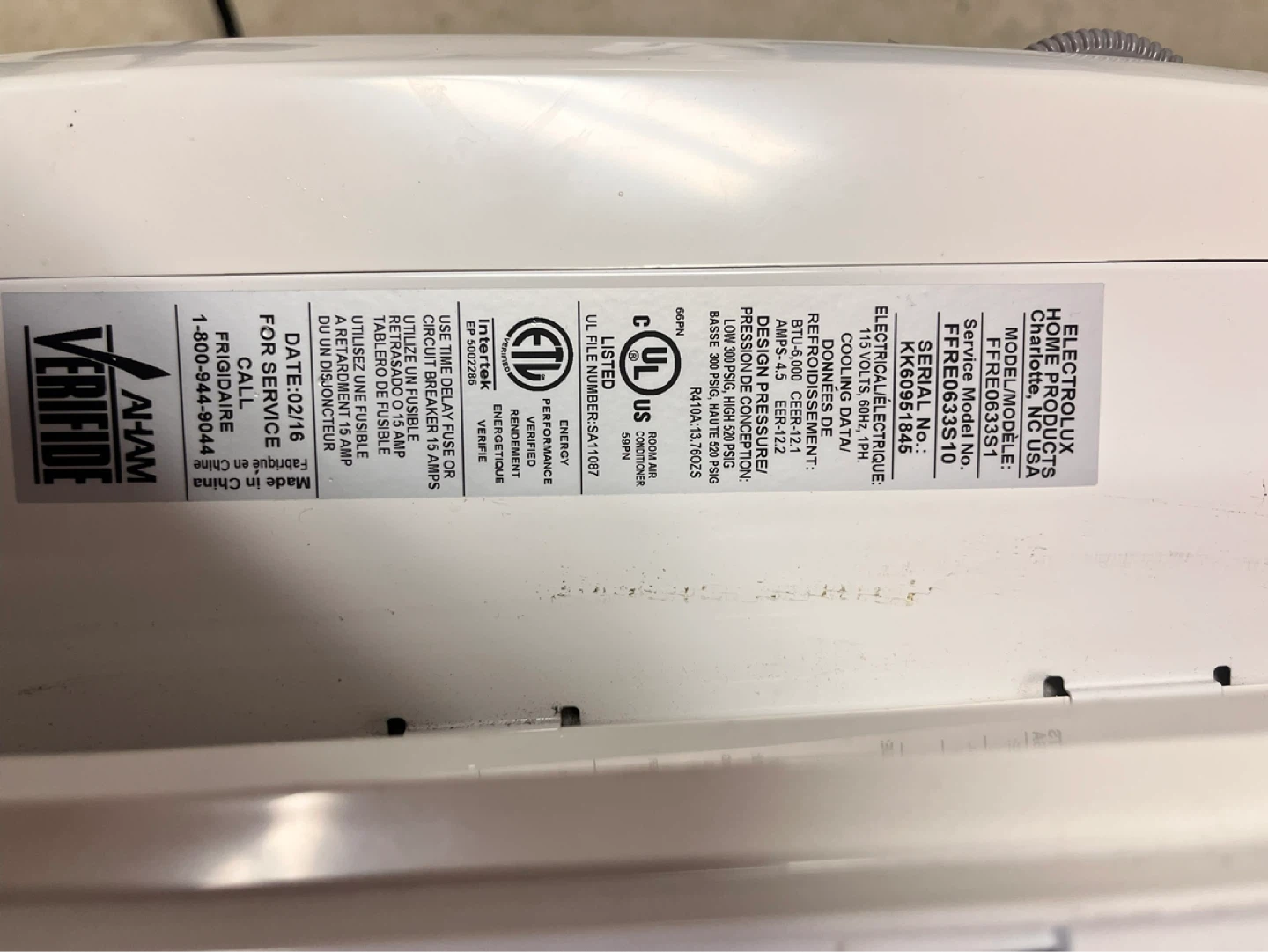 Fridgedaire Window Air Conditioner FFRE0633S1 - photo 3