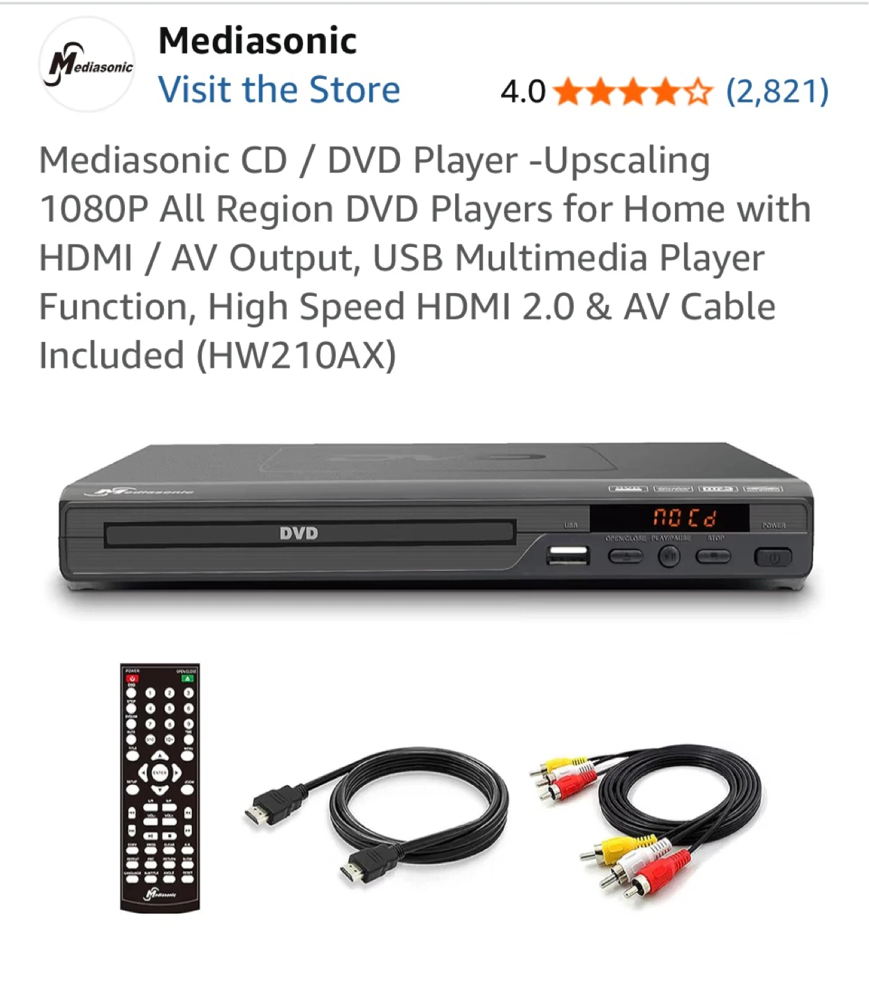 Mediasonic CD / DVD Player - Upscaling 1080P