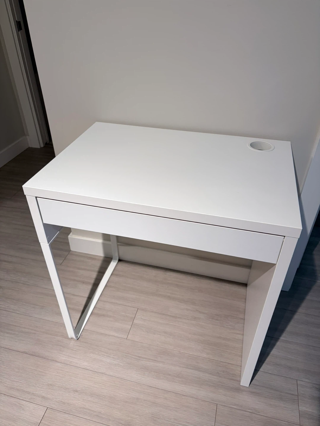 White Desk with Drawer and Grommet