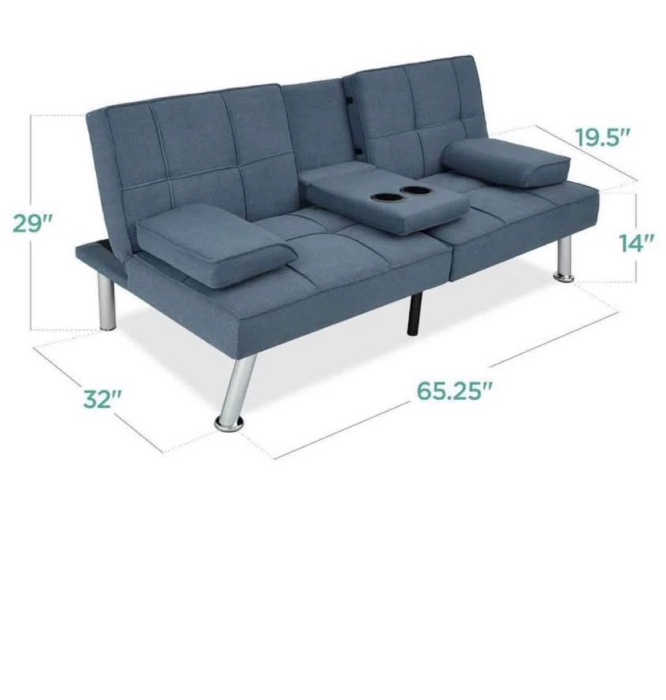 Blue Futon Sofa with Cup Holders - photo 2