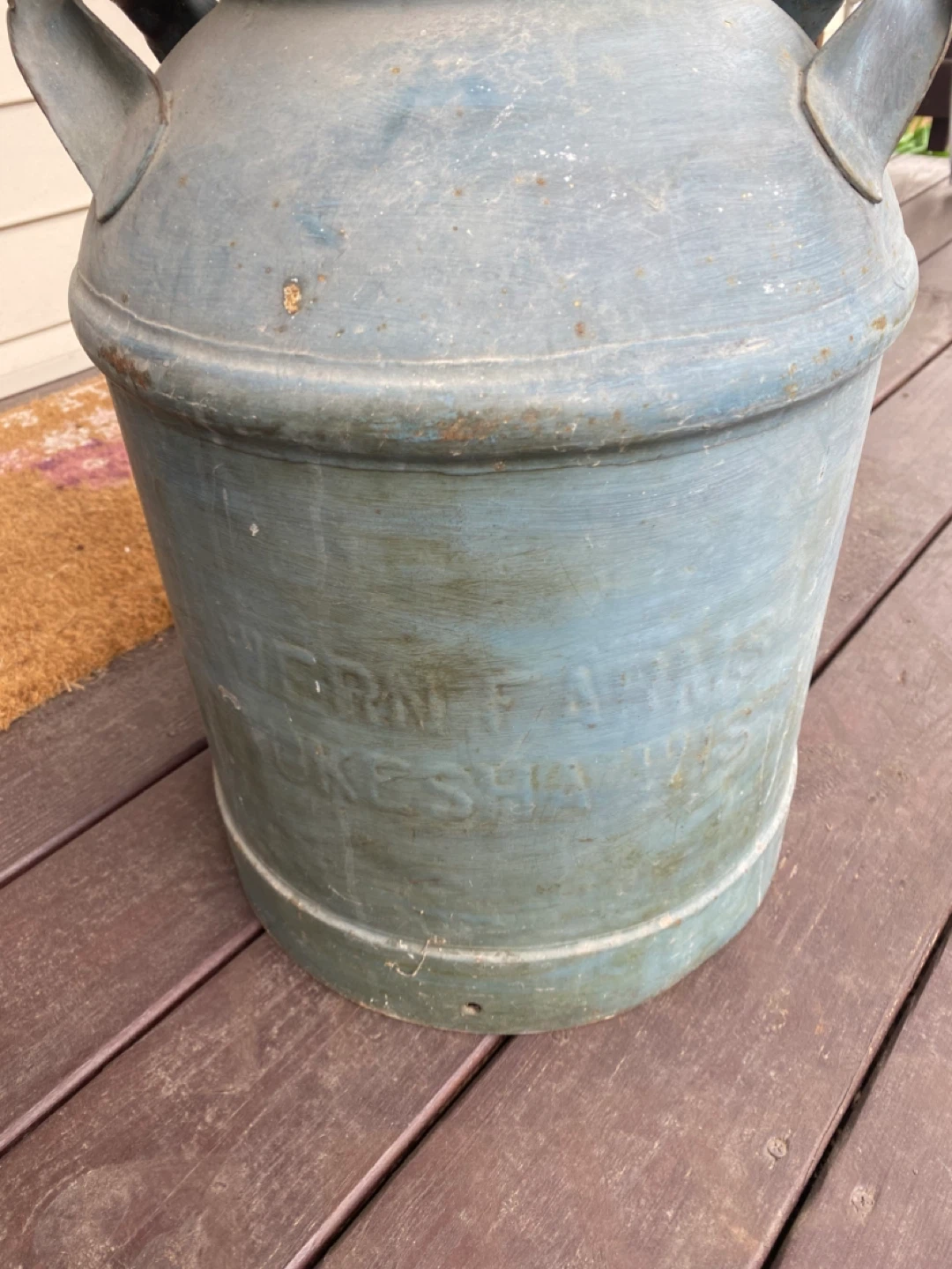 Vintage Blue Metal Milk Can with Eagle Decal - photo 4