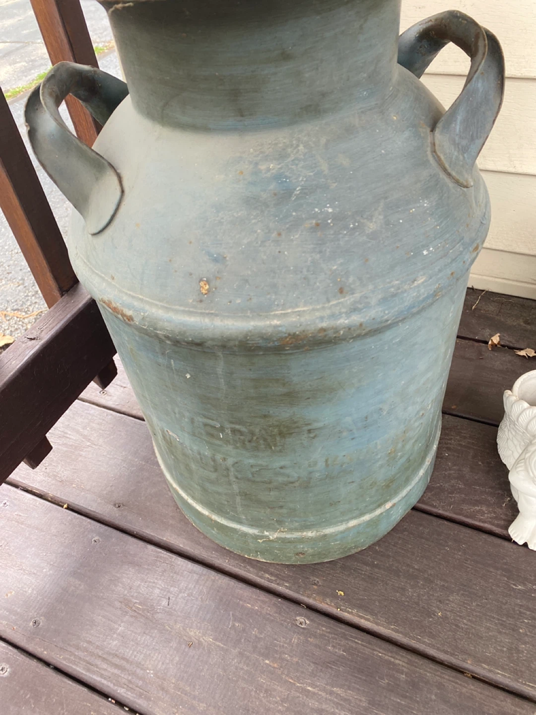 Vintage Blue Metal Milk Can with Eagle Decal