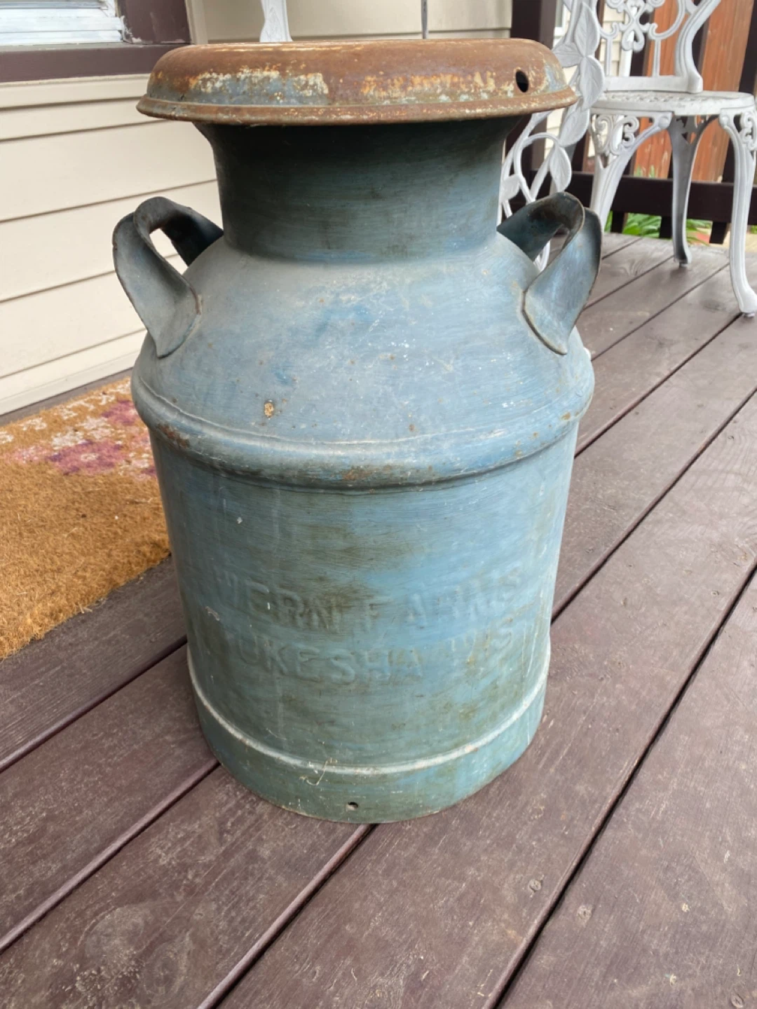 Vintage Blue Metal Milk Can with Eagle Decal - photo 5
