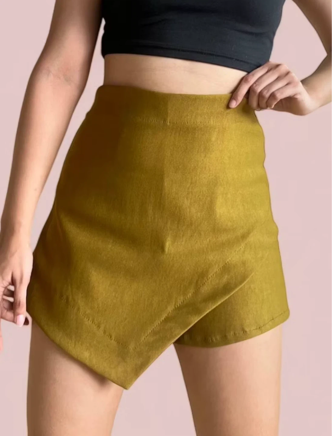 Asymmetric Skort Shorts - Mustard Yellow
