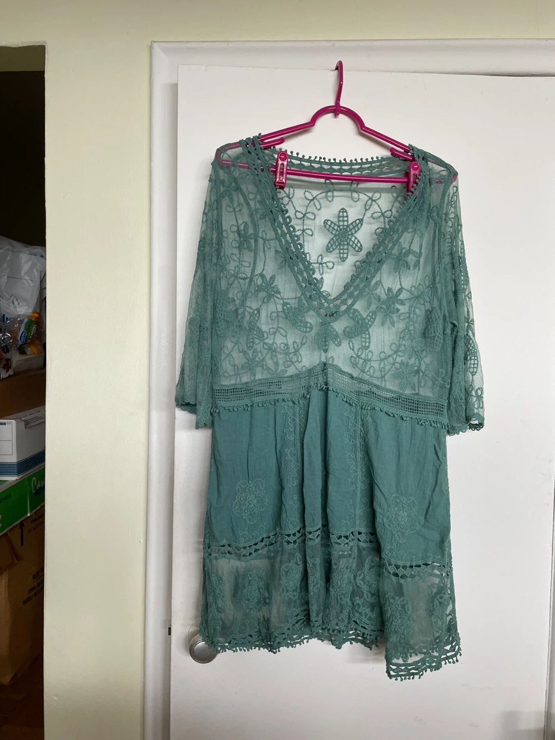 Green Lace & embroidered cotton summer coverup - photo 5