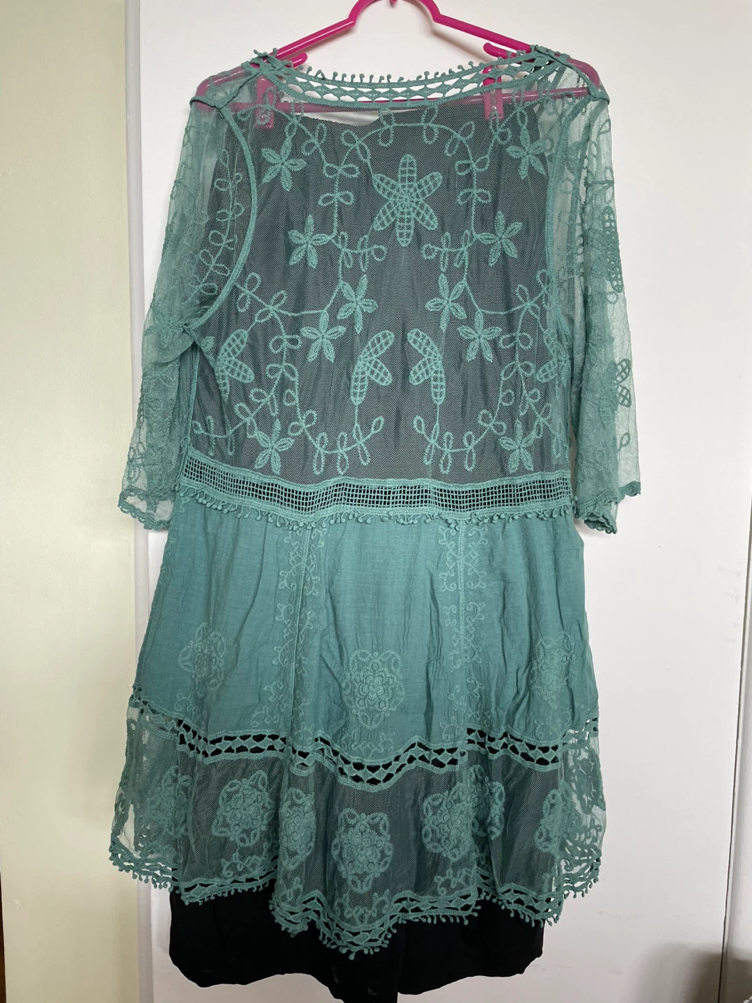 Green Lace & embroidered cotton summer coverup - photo 4