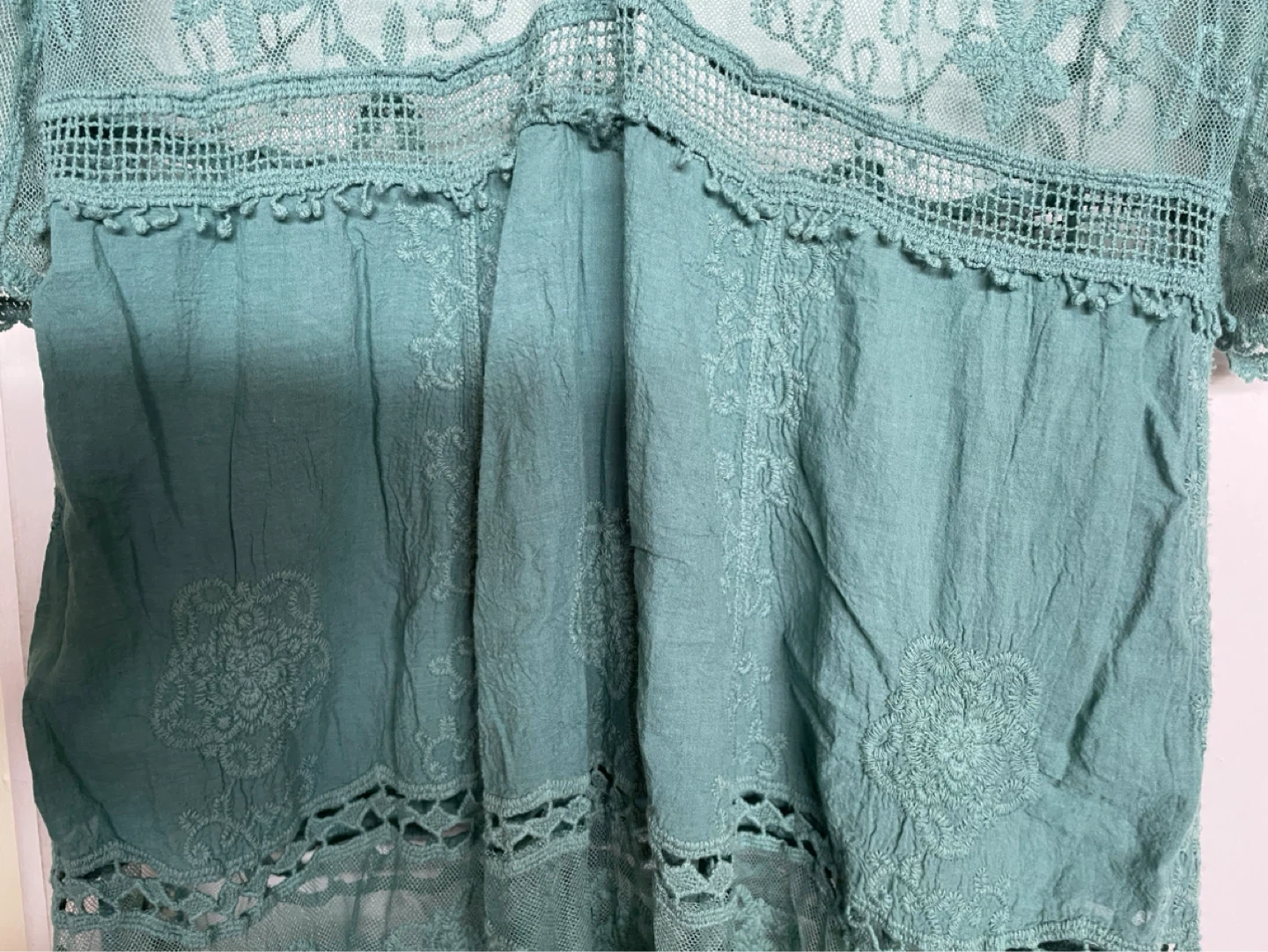 Green Lace & embroidered cotton summer coverup - photo 2