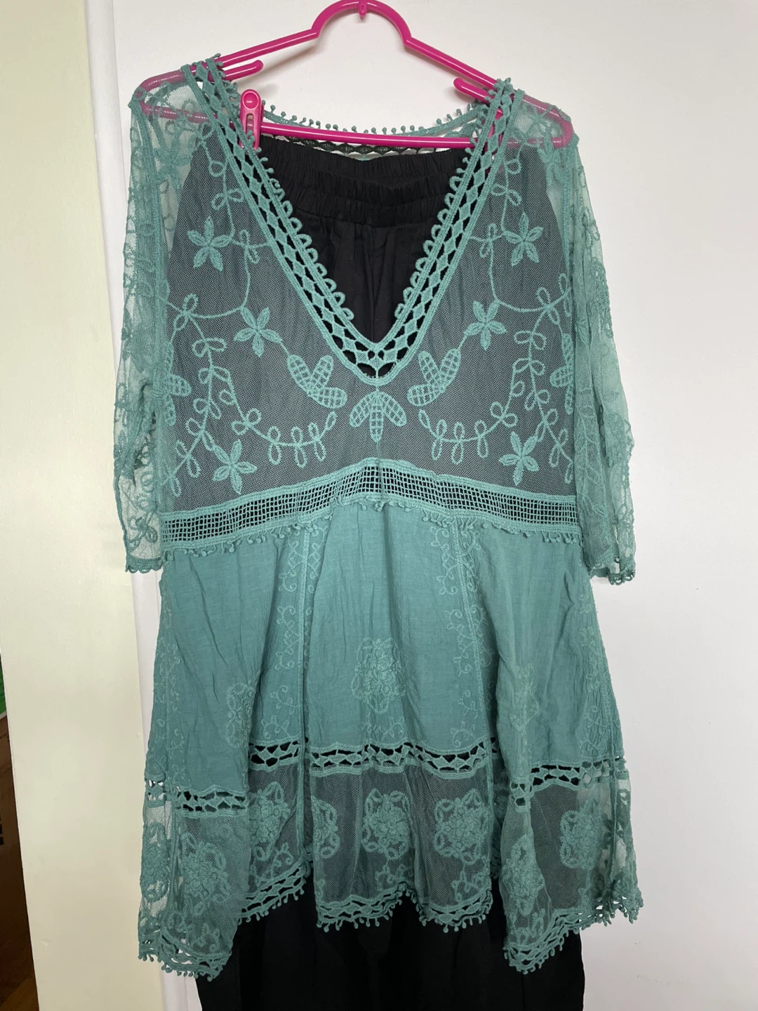 Green Lace & embroidered cotton summer coverup - photo 3