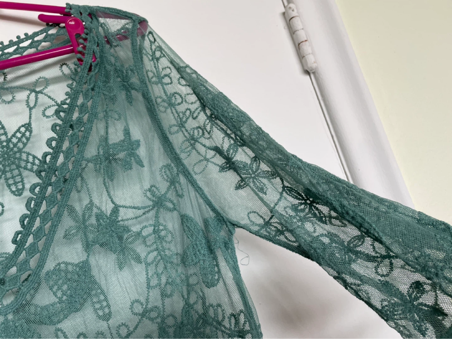 Green Lace & embroidered cotton summer coverup