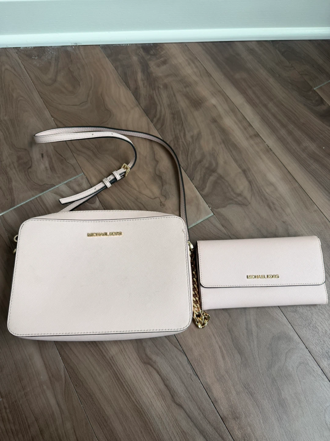 Michael Kors Pink Leather Crossbody Bag and Wallet Set