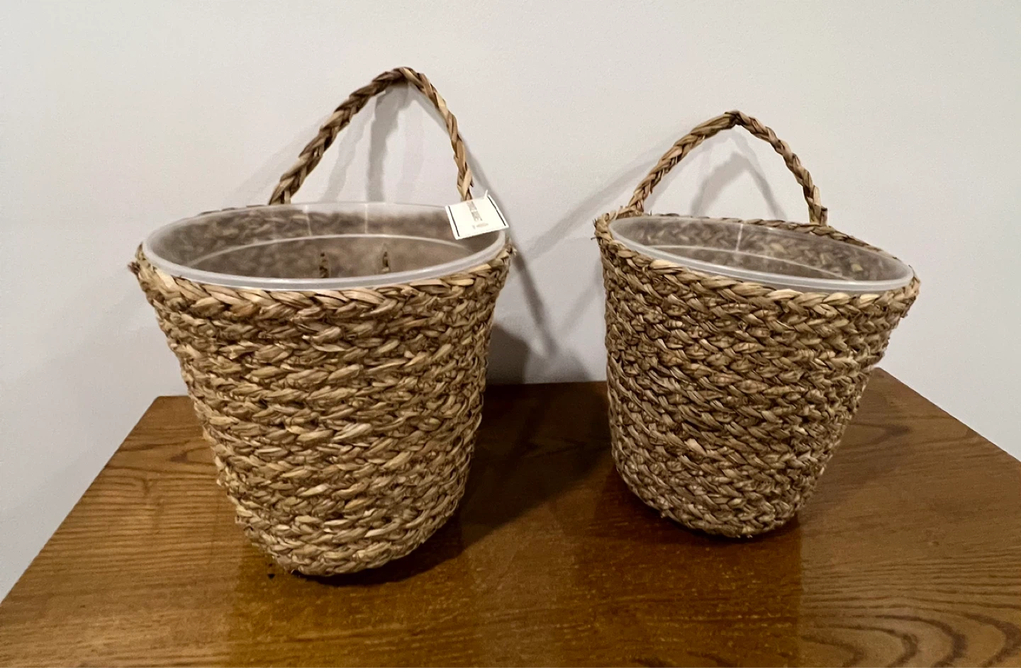 Set of 2 Woven Wall Planters with Plastic Liners