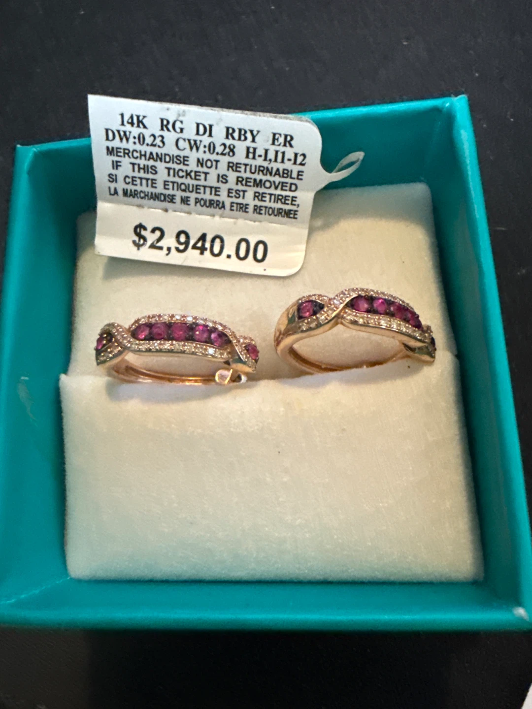 14K Rose Gold Ruby and Diamond Earrings