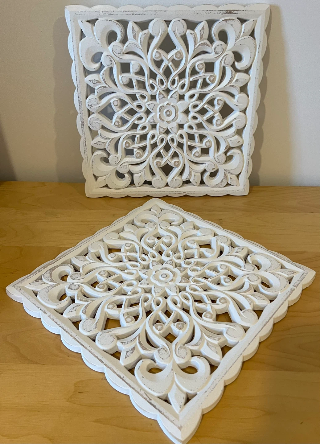 Set of 2 White Carved Wood Wall Panels - photo 2