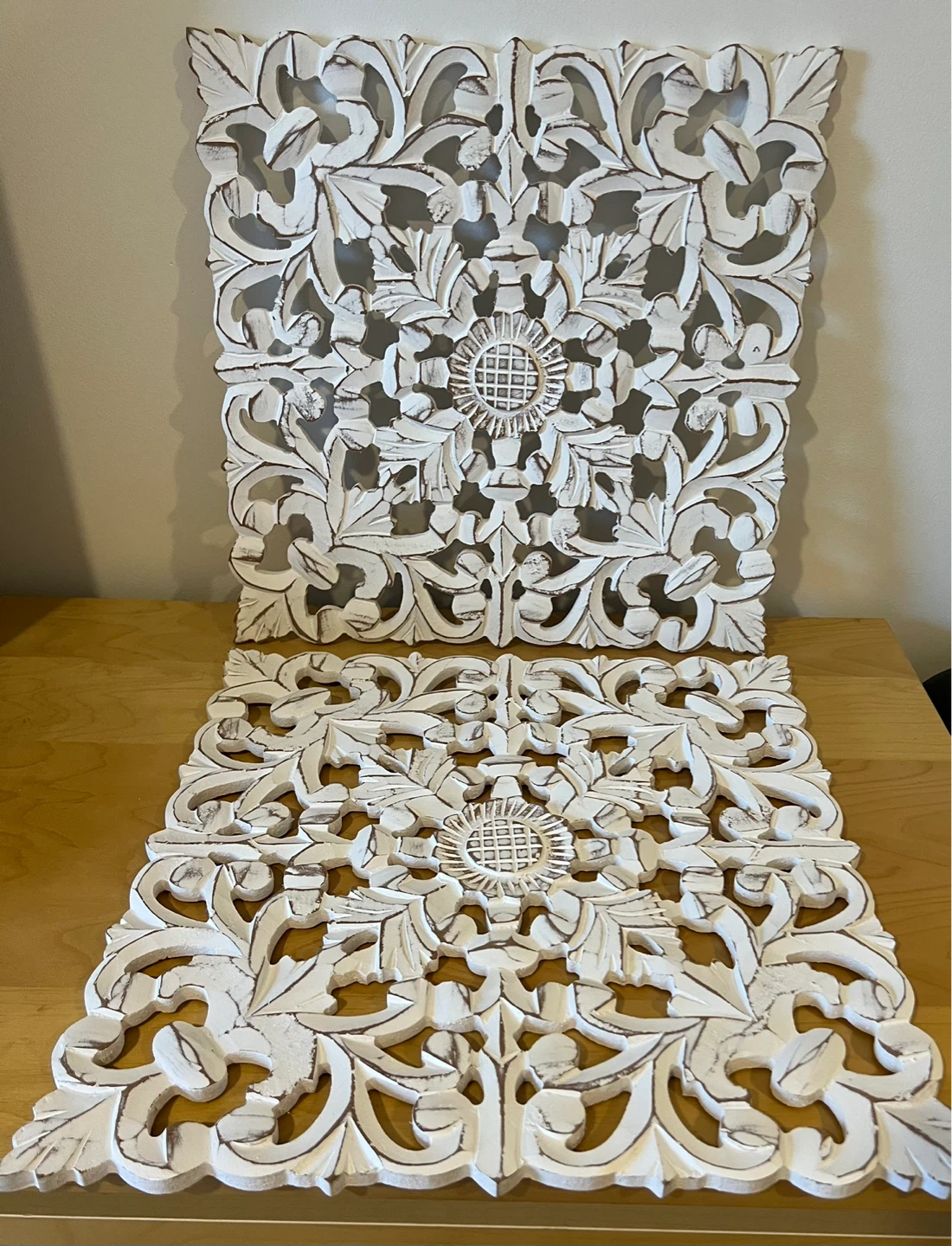Carved Wood Wall Panels Set of 2