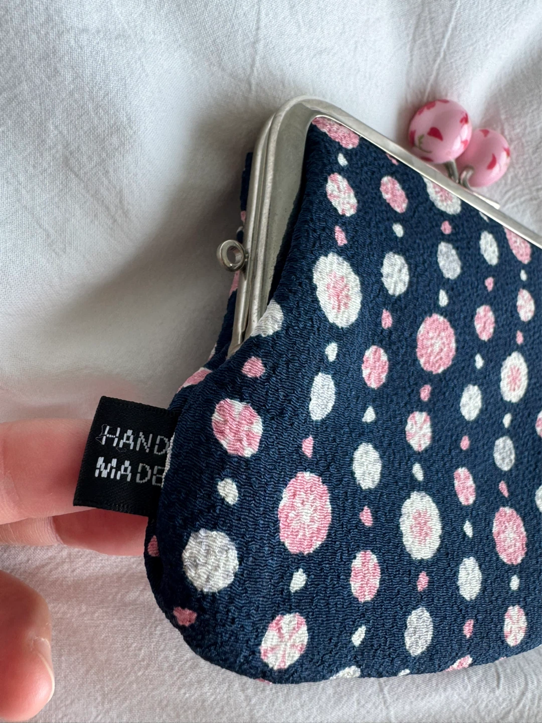 Handmade Navy floral print coin purse with kiss clasp from Japan - photo 2