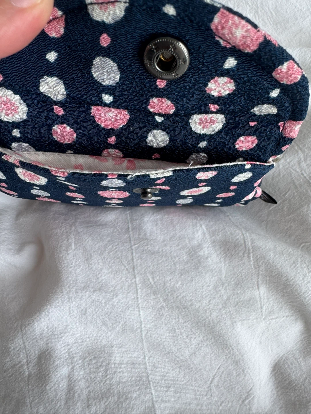 Handmade Navy floral print coin purse with kiss clasp from Japan - photo 4