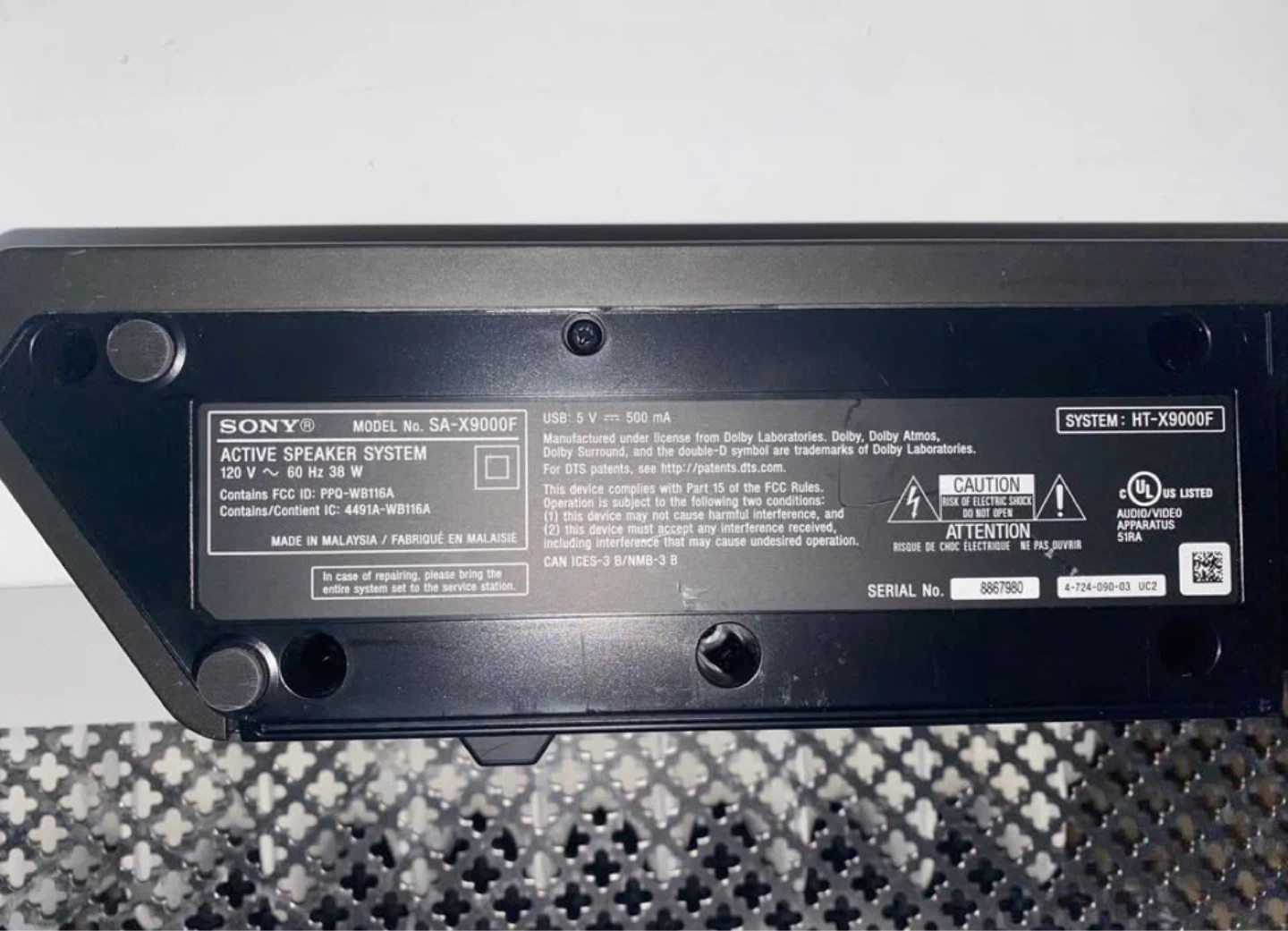 Sony SA-X9000F Soundbar System with Subwoofer - photo 5