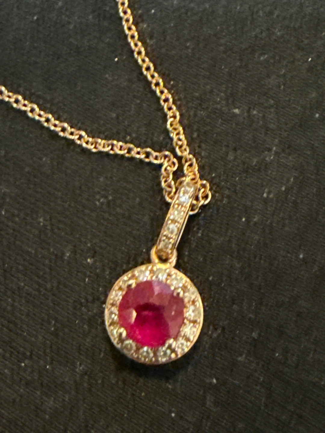 14K Rose Gold Ruby Diamond Halo Pendant Necklace - photo 3