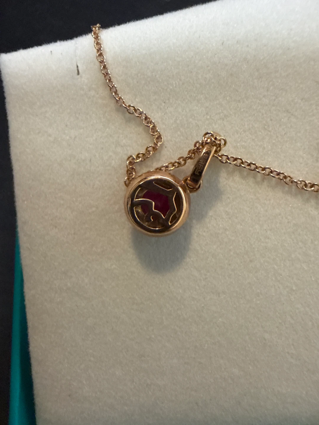 14K Rose Gold Ruby Diamond Halo Pendant Necklace - photo 2
