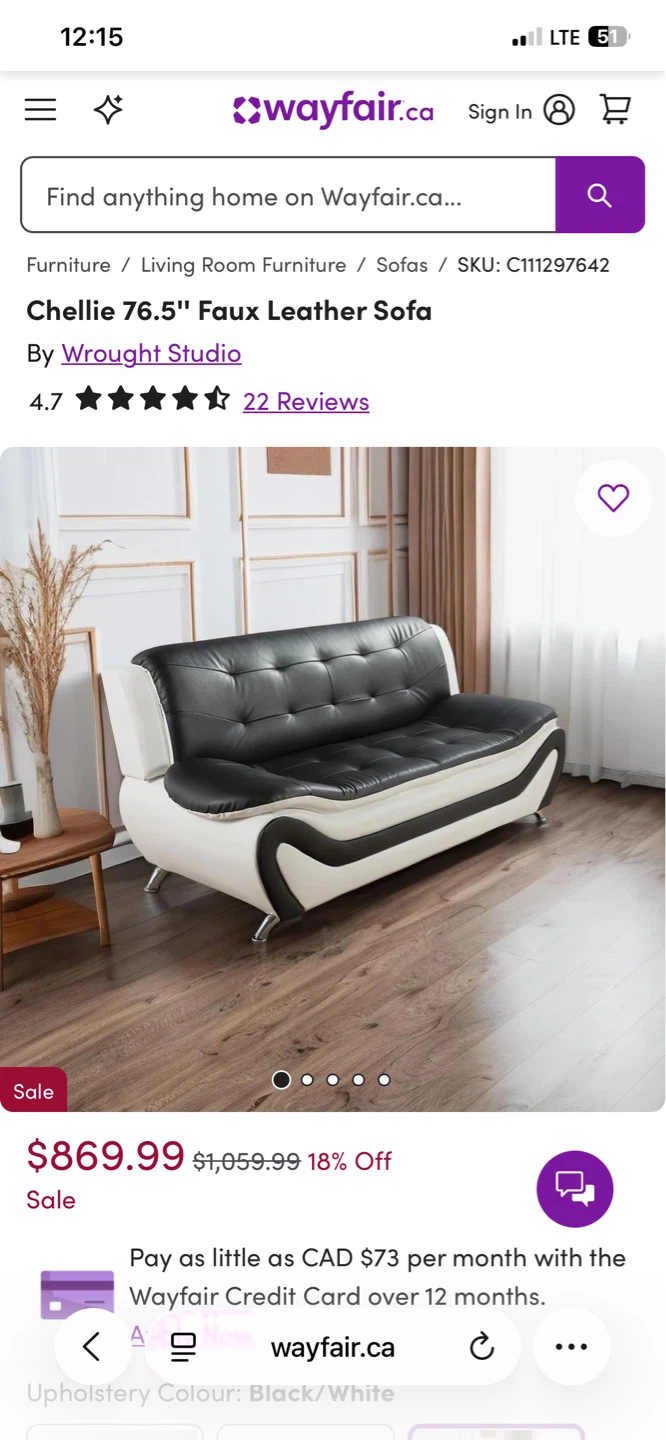 Chellie 76.5" Faux Leather Sofa Brand new in Box