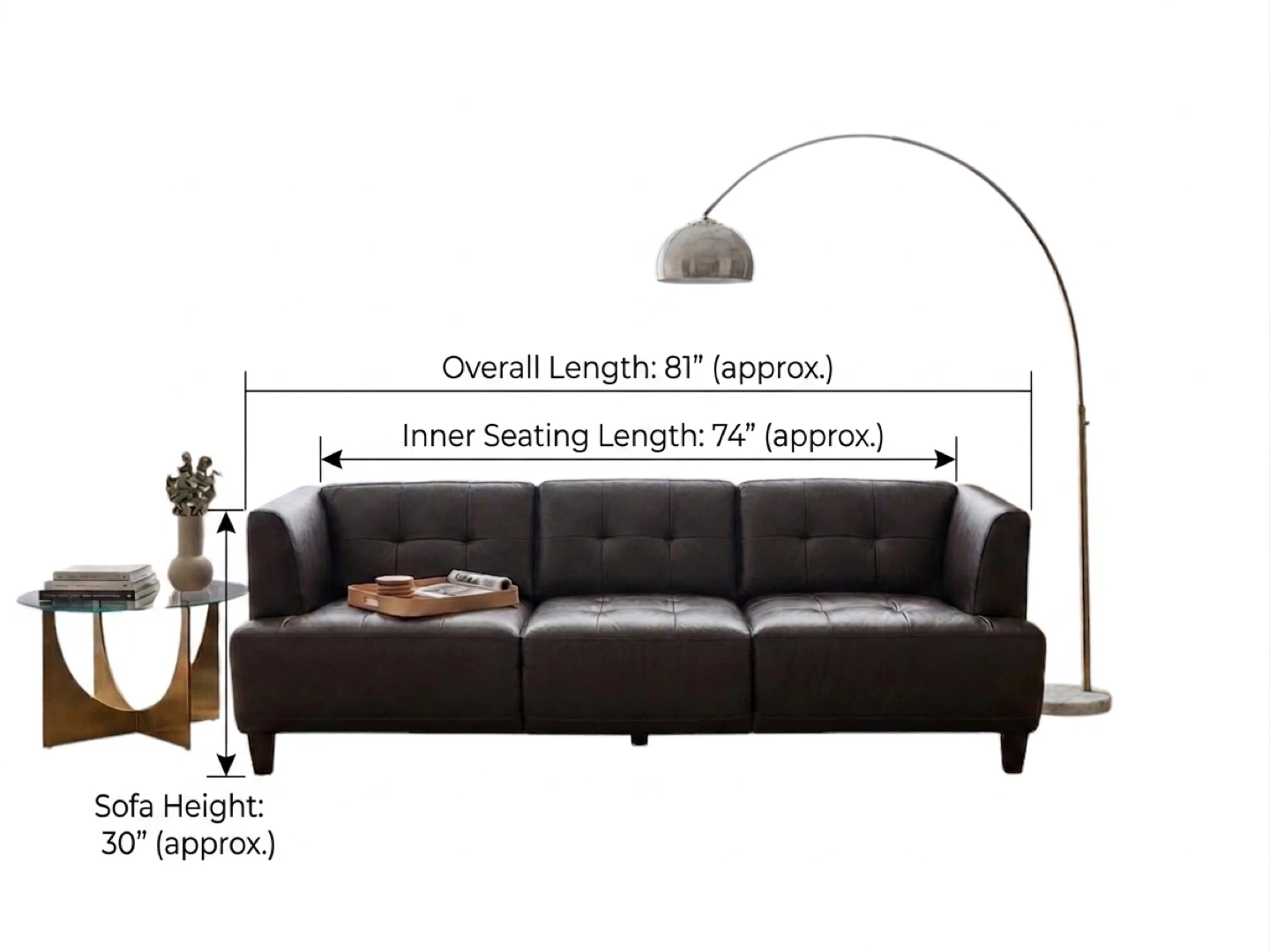 Dark Brown Tufted Leather Sofa - 81" Long - photo 2