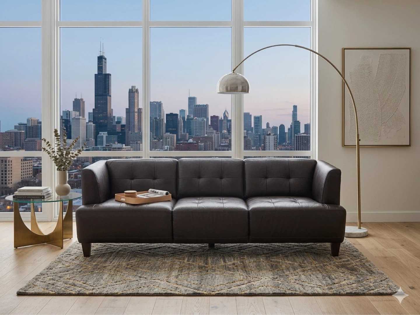 Dark Brown Tufted Leather Sofa - 81" Long - photo 3