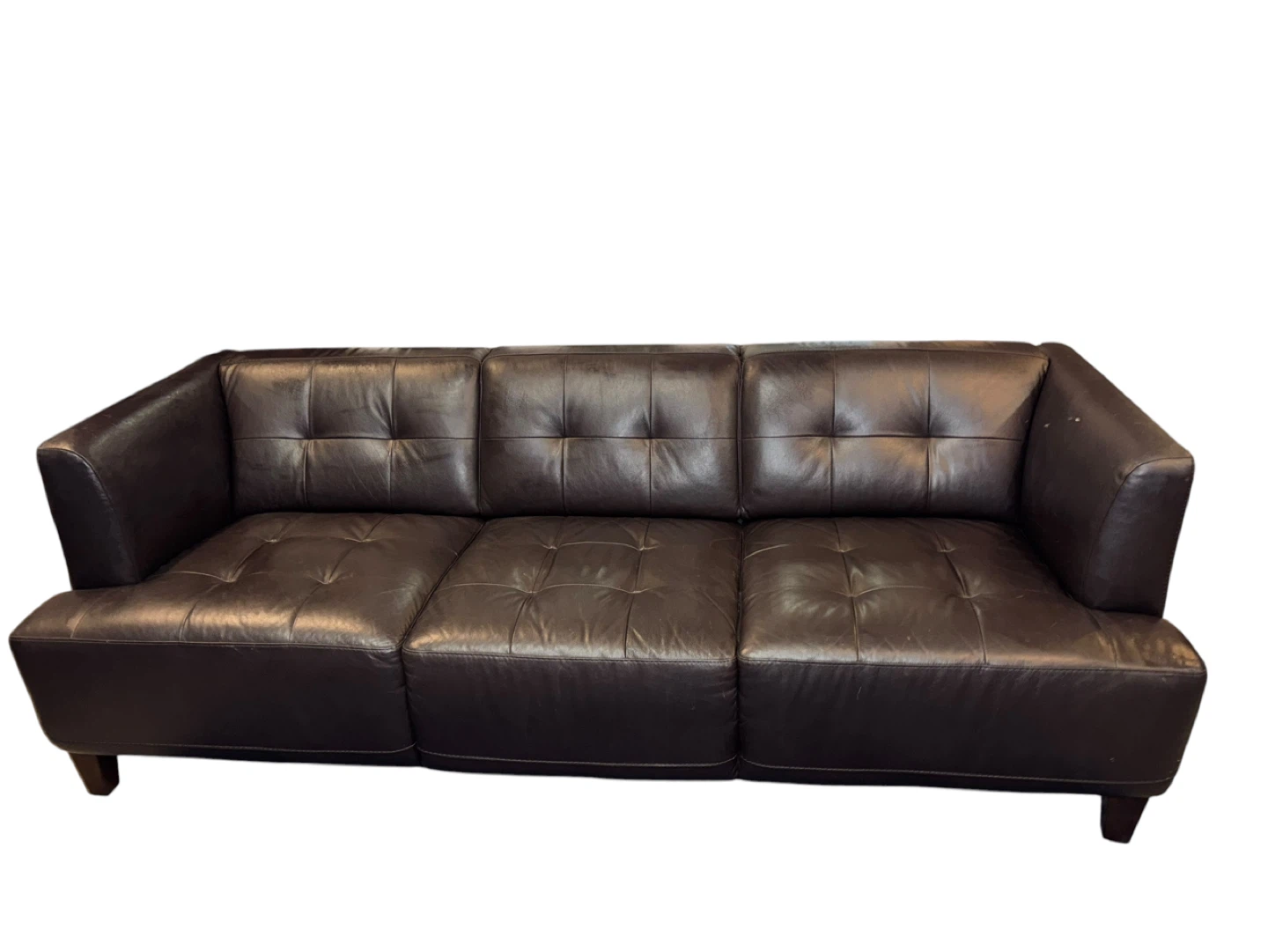Dark Brown Tufted Leather Sofa - 81" Long