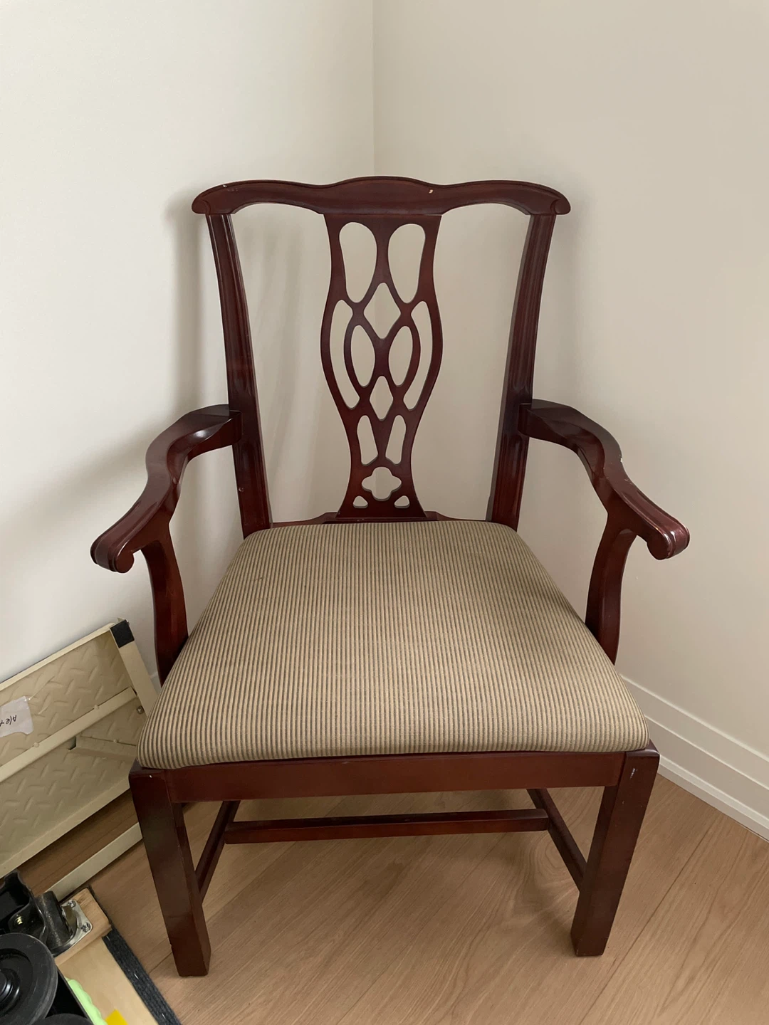 Wooden accent Chair with Striped Seat