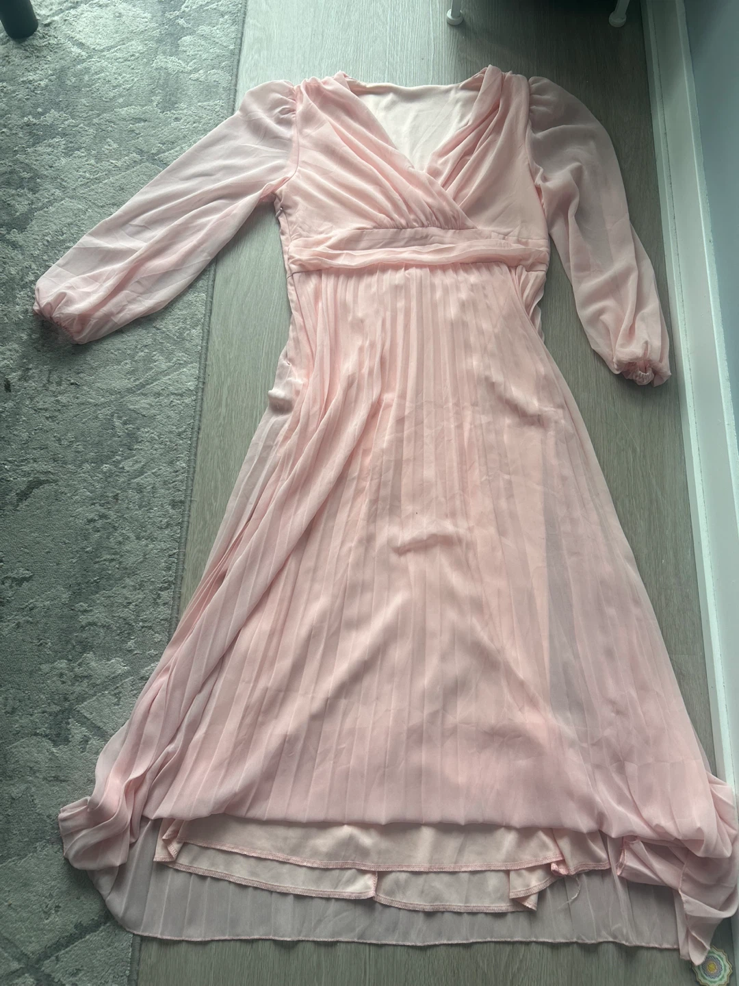 Pink Chiffon Pleated Midi Dress