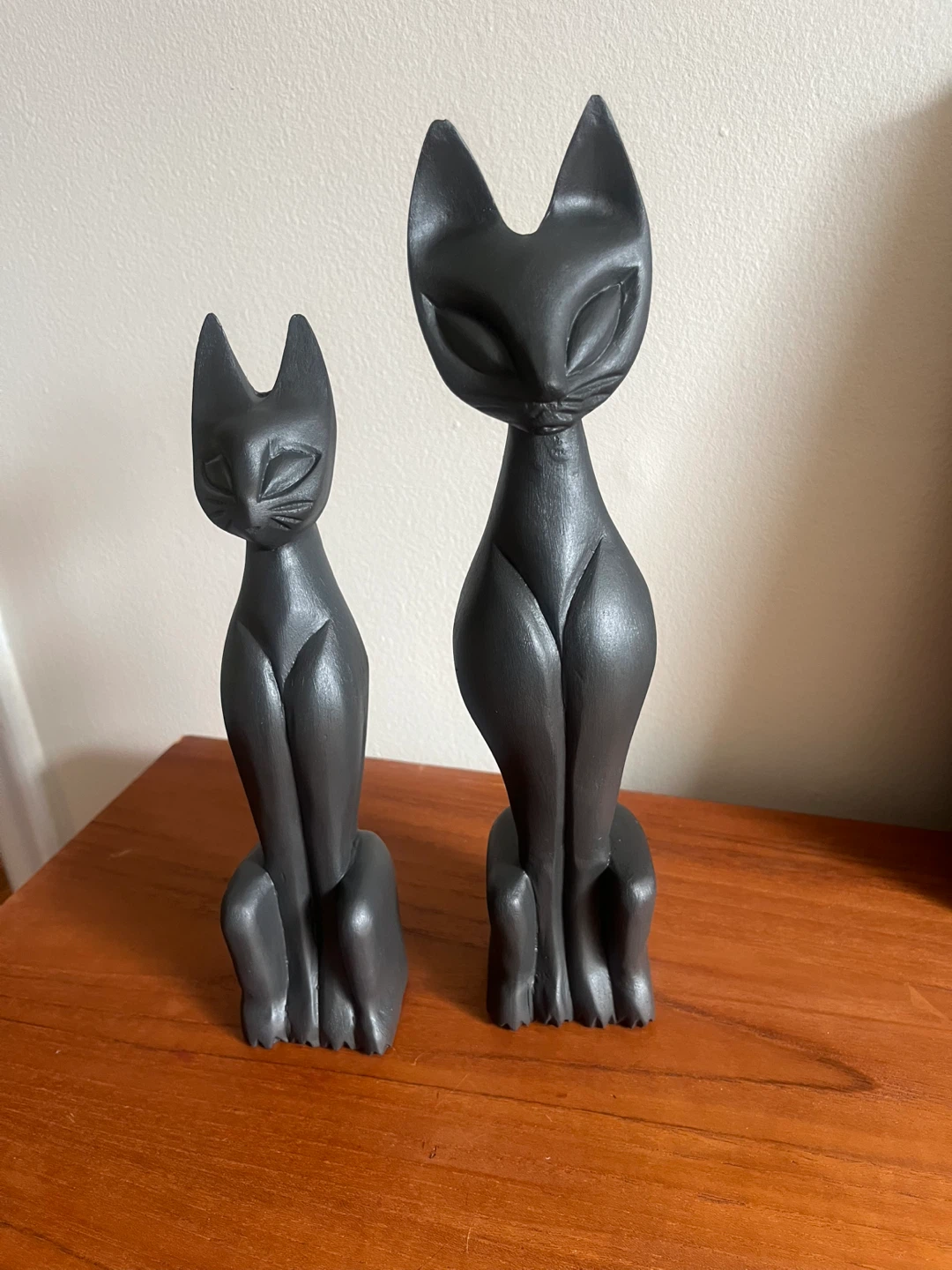 Set of 2 Black Sitting Cat Figurines