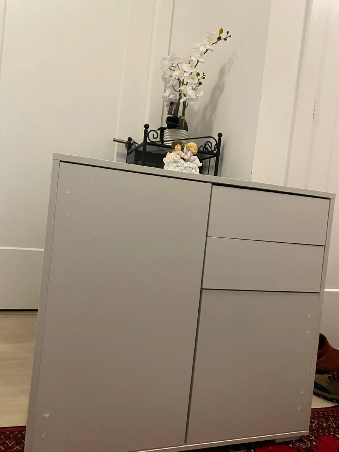 Modern White Storage Cabinet – 2 Drawers & Doors
