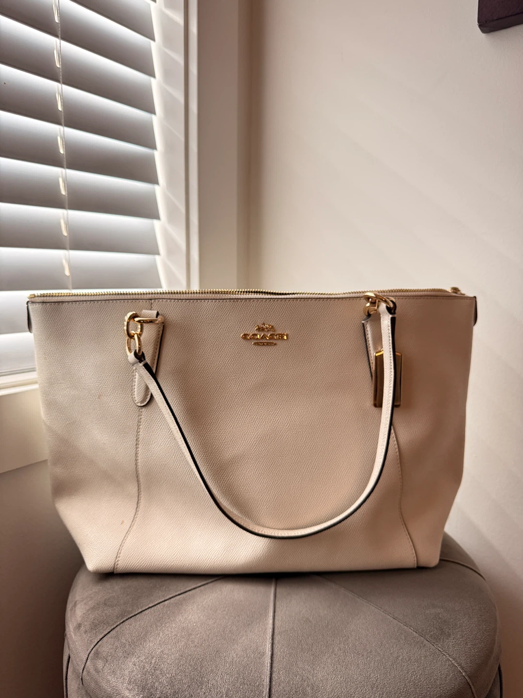 Coach Beige Leather Tote Bag