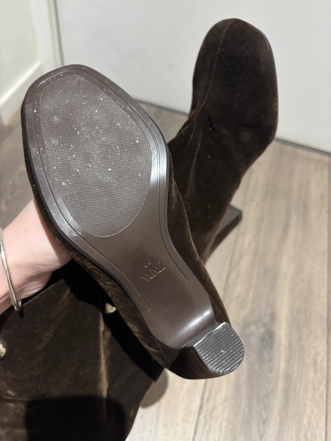 Zara Brown Velvet Look Studded Boots - Size 35 - photo 4