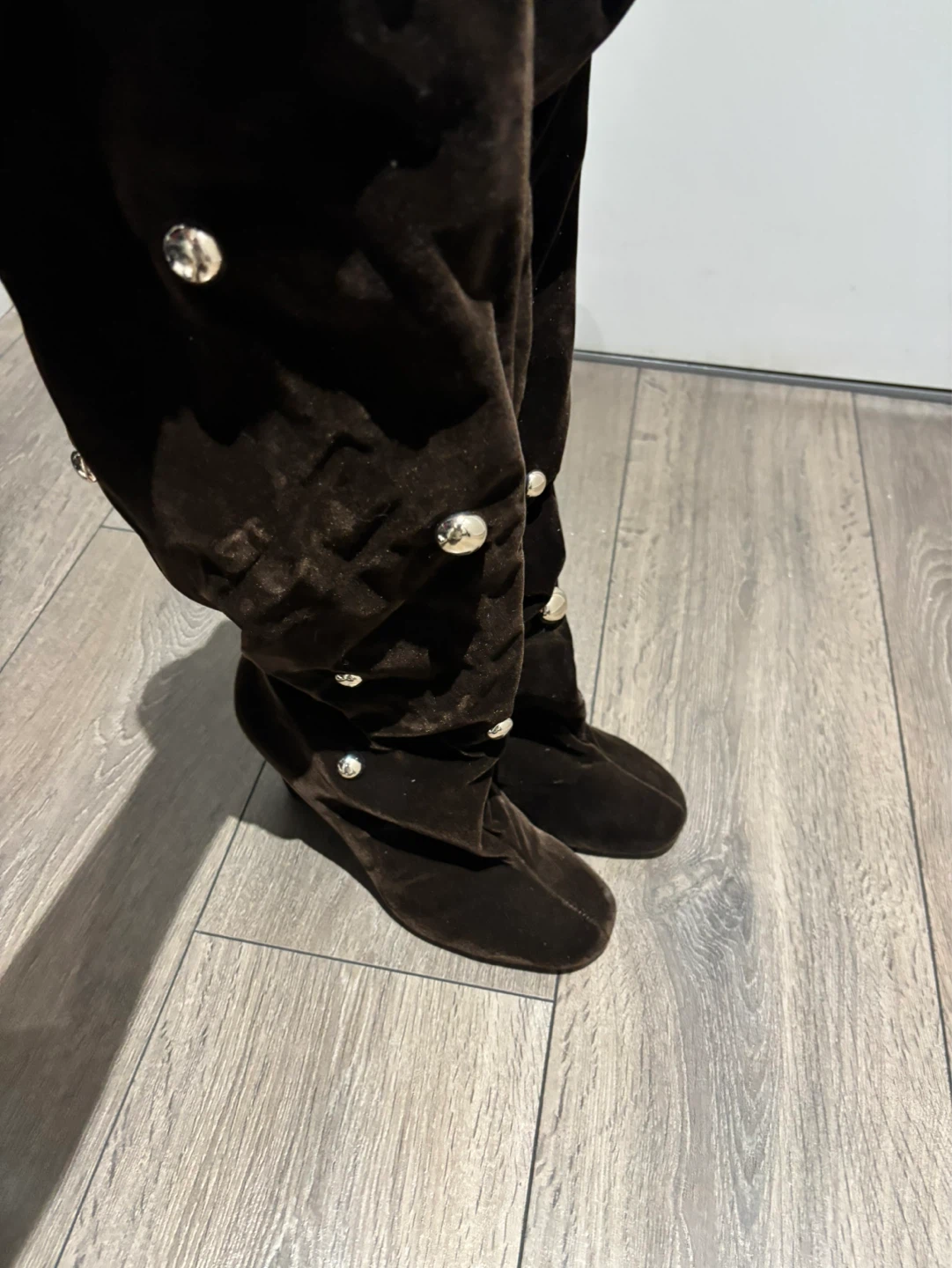 Zara Brown Velvet Look Studded Boots - Size 35 - photo 2