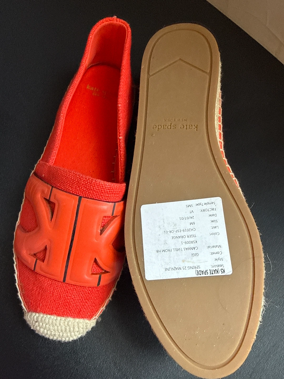 Kate Spade GIGI Espadrille Flats - Tiger Orange, Size 6M