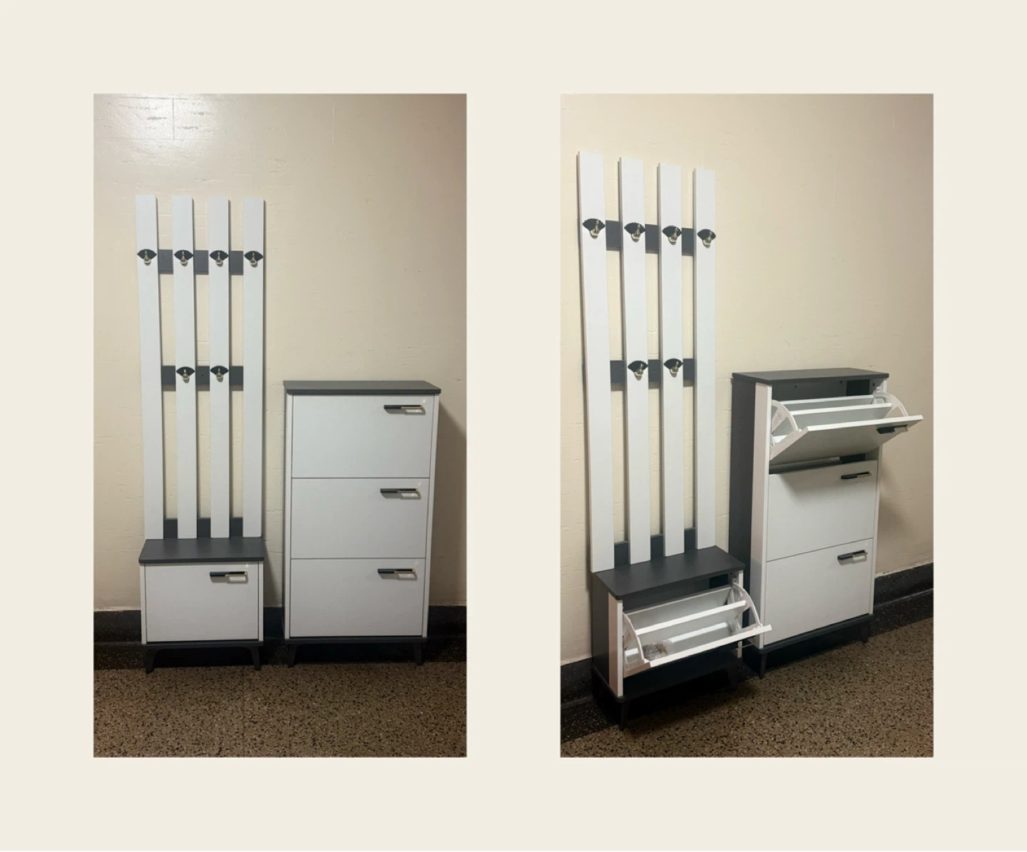 Entryway Coat Rack and Shoe Cabinet Set