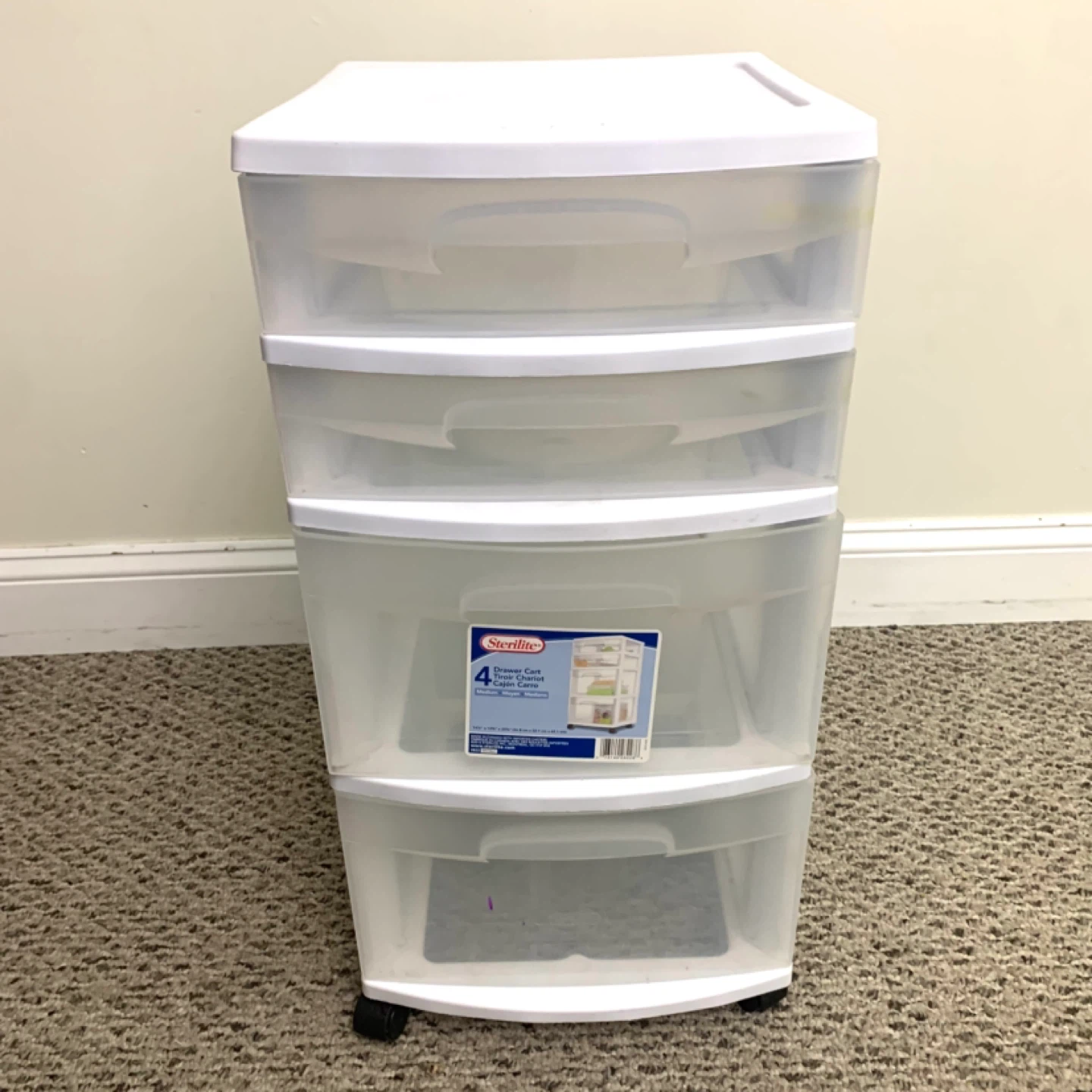4 Drawer Rolling Cart Storage Organizer Plastic Clear Drawers