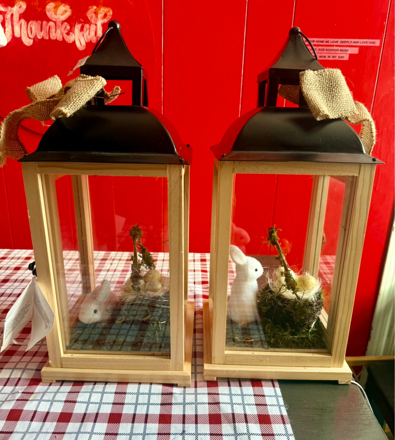 Set of 2 Easter Lanterns with Bunnies and Eggs