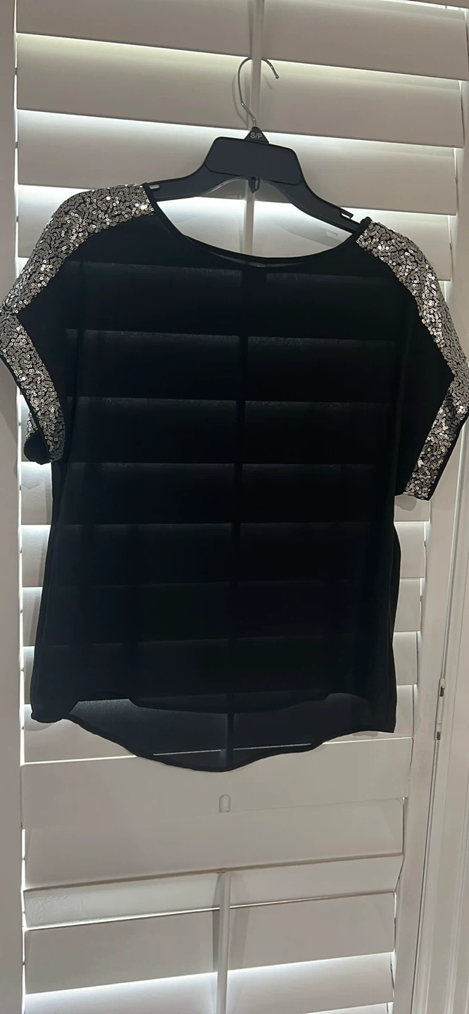 Black top with sequin sleeves