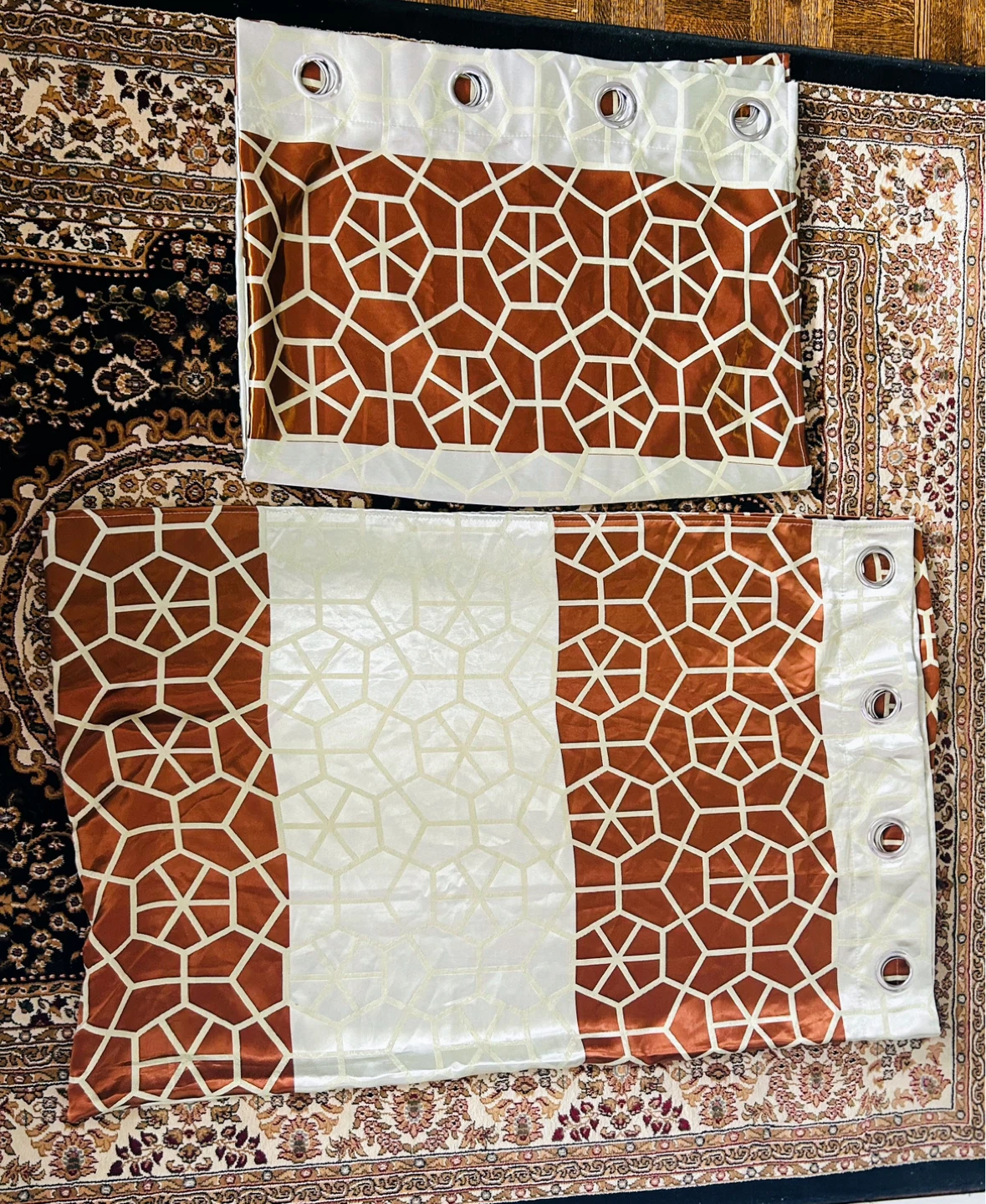 Brown & Cream Geometric Pattern Curtains (Set of 2)