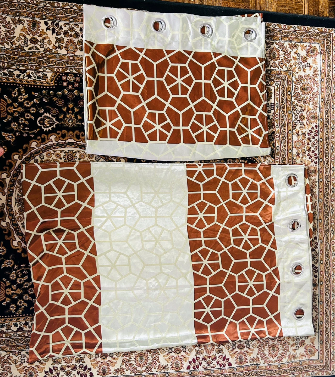 Brown & Cream Geometric Pattern Curtains (Set of 2) - photo 2