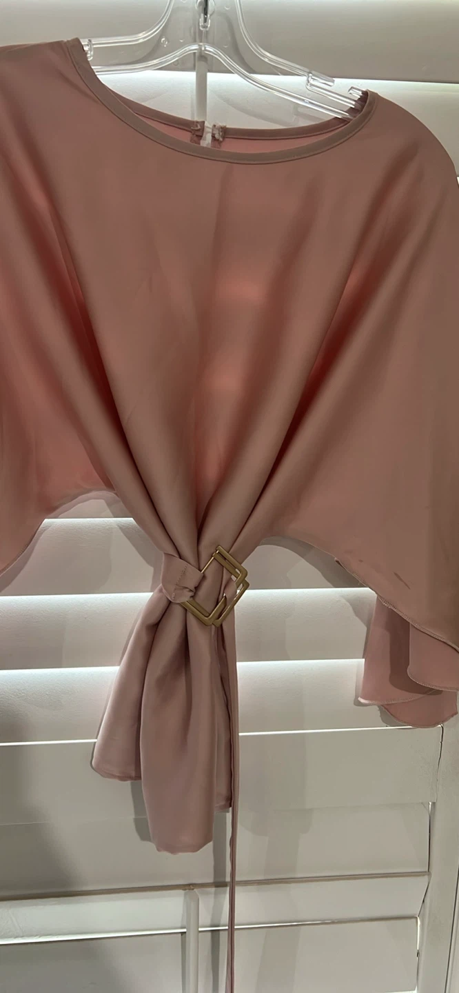 Blush Pink Blouse with Gold Buckle Detail - photo 3